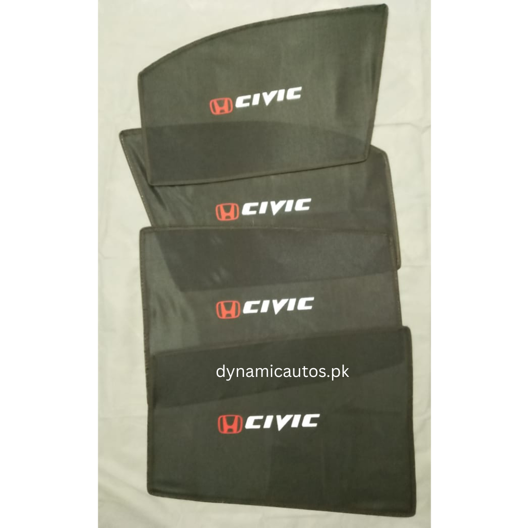 Honda Civic Eagle Eye 2001–2006 Old Model Custom Fit Side Sunshades with Logo | 4pcs Car Window Shades – Heat & Privacy Protection