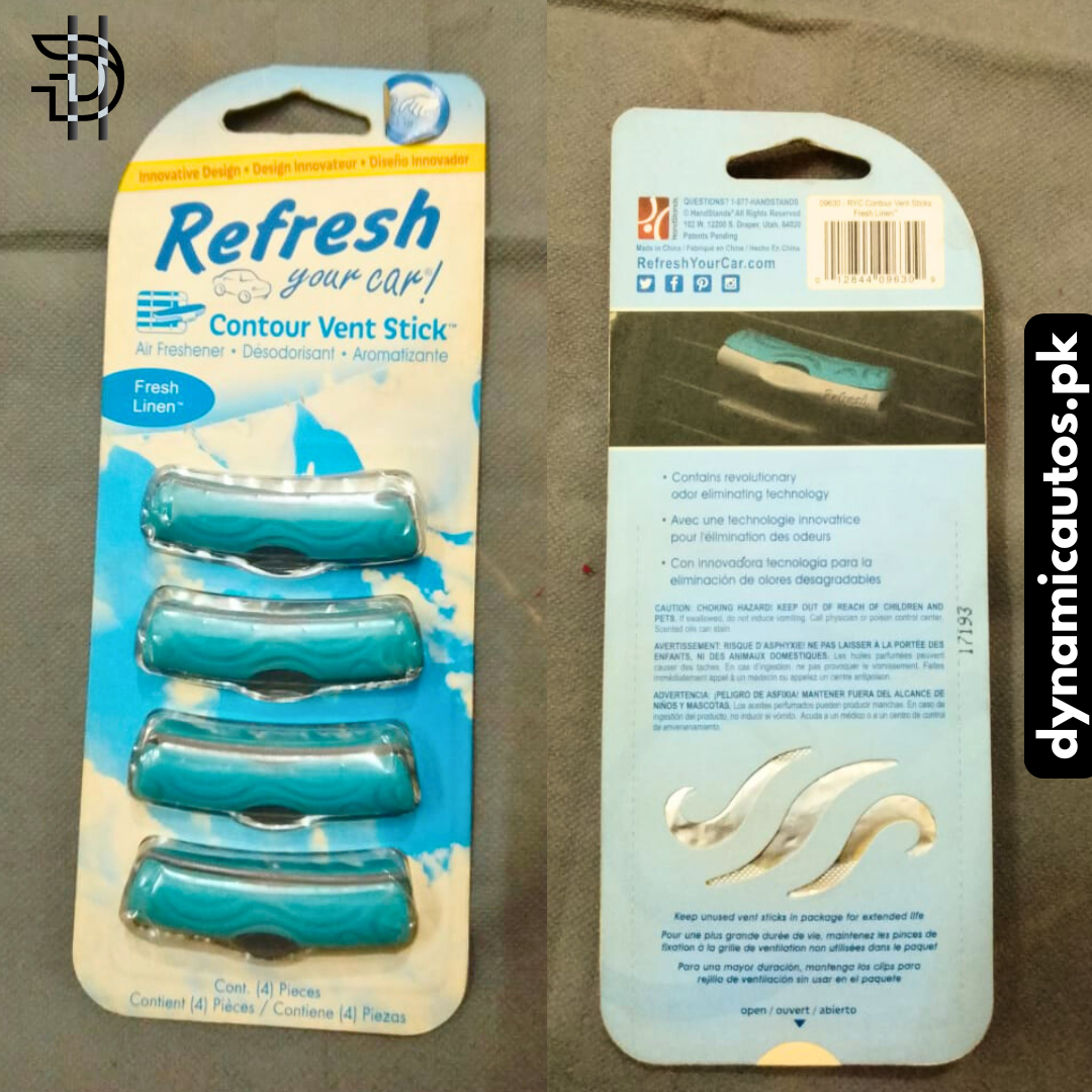 Refresh Contour Vent Sticks | Car Air Freshener | 4Pcs Pack | Fresh Linen Scent | Clip-On AC Perfume