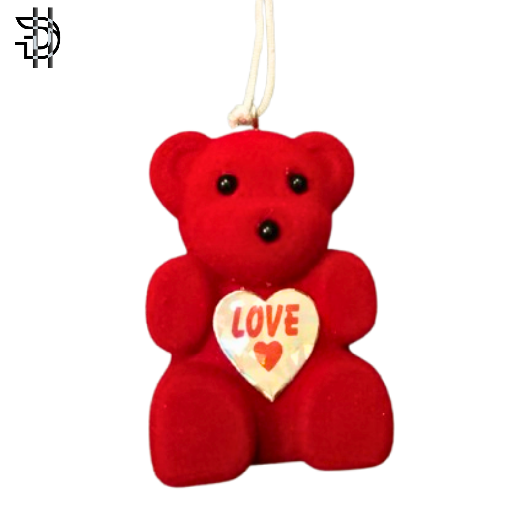 Red Teddy Bear Car Interior Hanging | 4 Inch Hard Toy with Love Badge | Rearview Mirror Decor – Cute Car Hanging | 1Pcs