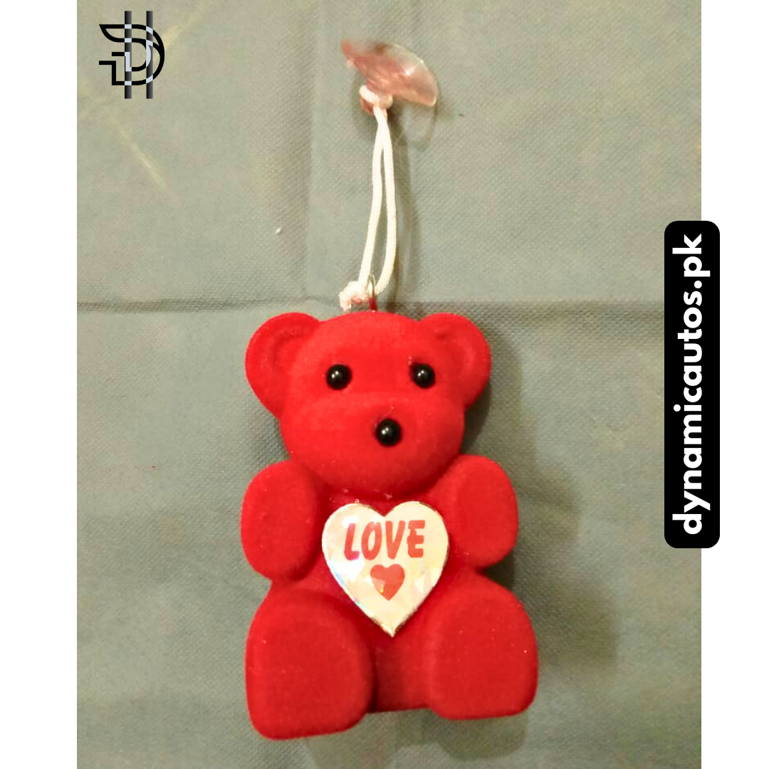 Red Teddy Bear Car Interior Hanging | 4 Inch Hard Toy with Love Badge | Rearview Mirror Decor – Cute Car Hanging | 1Pcs