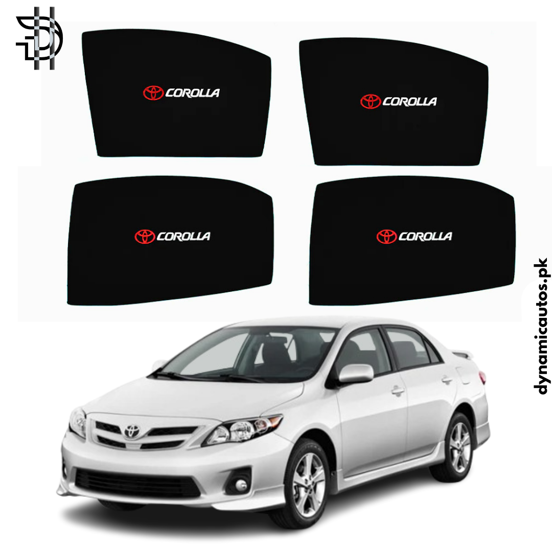 Toyota Corolla 2008–2014 Old Model Custom Fit Side Sunshades with Logo | 4pcs Car Window Shades – Heat & Privacy Protection