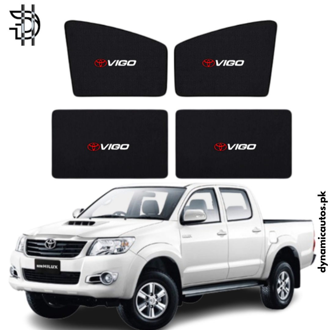 Toyota Hilux Vigo 2005–2015 Custom Fit Side Sunshades with Logo | 4pcs Car Window Shades – Heat & Privacy Protection