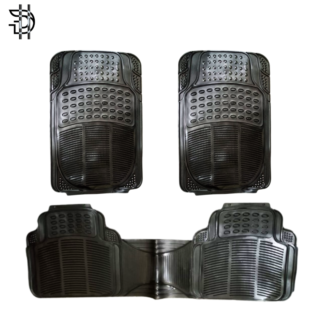 Universal Car Floor Mats | 3Pcs PVC Rubber & Silicone Mats | Non-Slip, Waterproof, Trim-to-Fit | Black