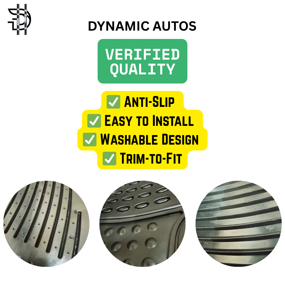 Universal Car Floor Mats | 3Pcs PVC Rubber & Silicone Mats | Non-Slip, Waterproof, Trim-to-Fit | Black