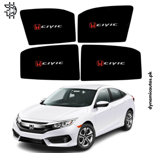 Honda Civic 2016–2022 Custom Fit Side Sunshades with Logo | 4pcs Car Window Shades – Heat & Privacy Protection