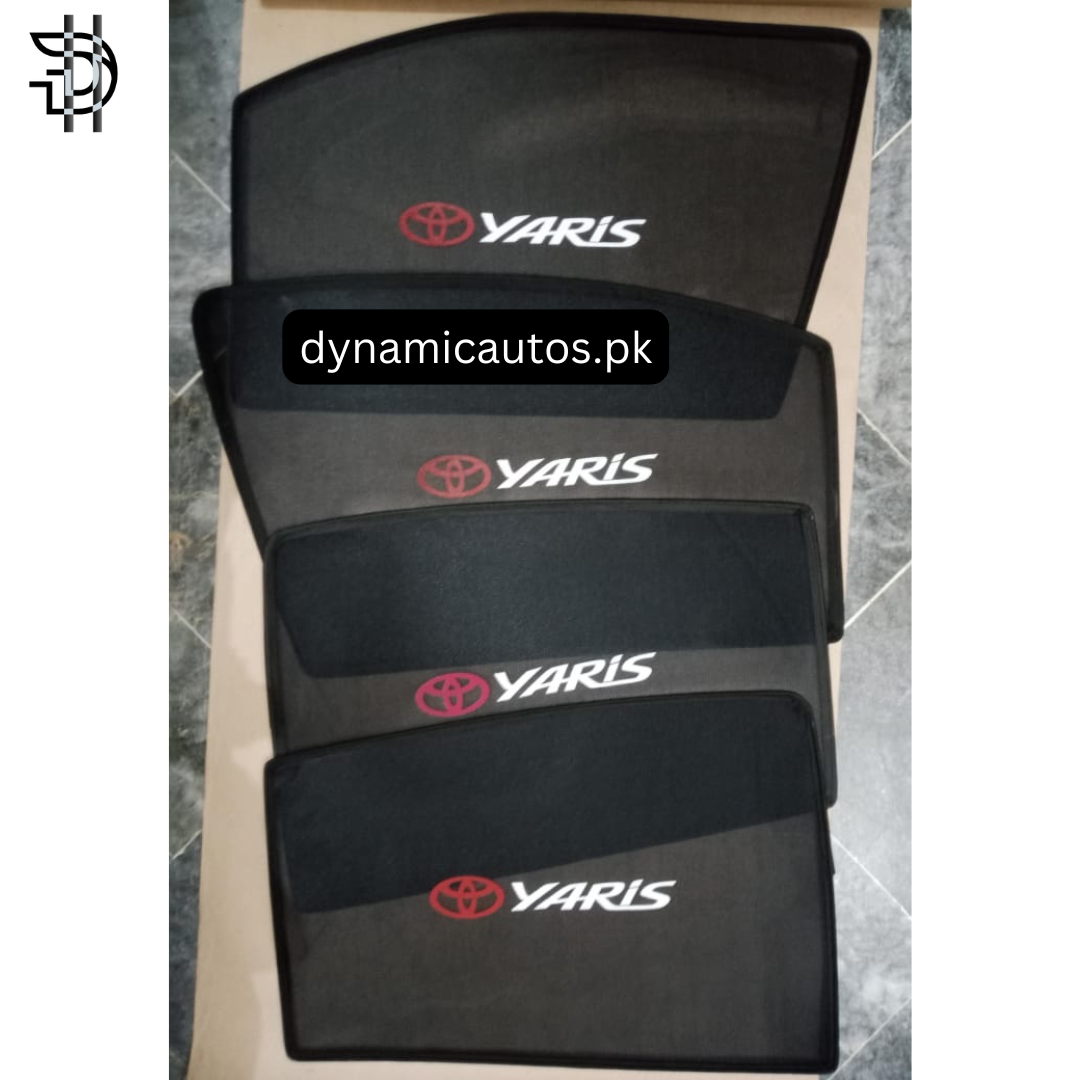 Toyota Yaris 2020–2024 Side Sunshades with Logo | Custom Fit Car Window Shades – 4pcs Set
