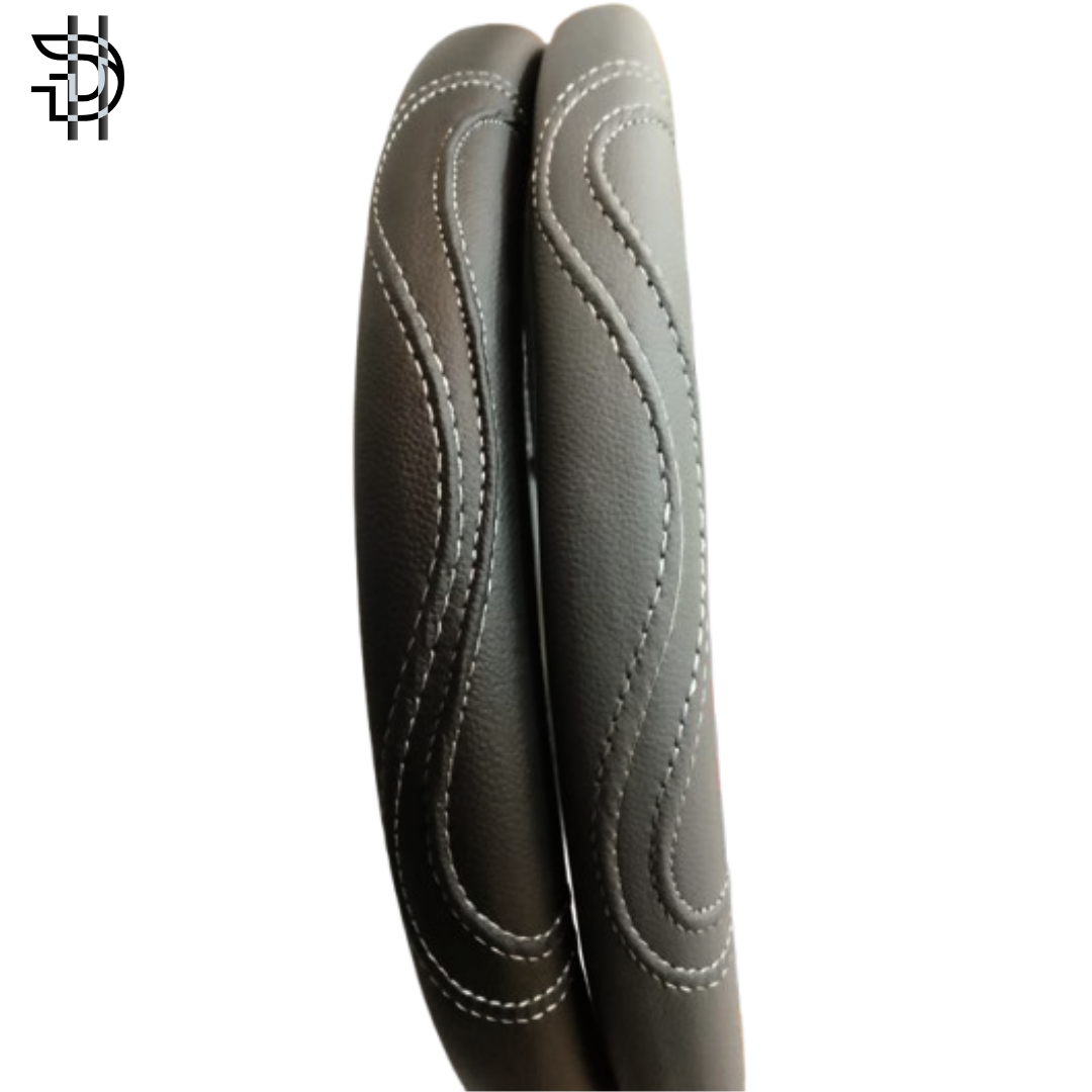 Universal Leather Steering Wheel Cover | Stylish Grip & Fine Stitching – Black & Grey | 1pc