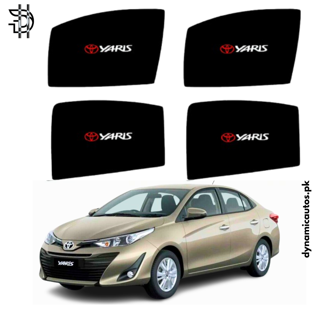 Toyota Yaris 2020–2024 Side Sunshades with Logo | Custom Fit Car Window Shades – 4pcs Set