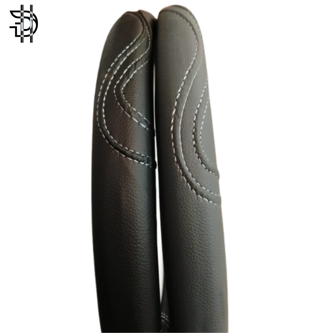 Universal Leather Steering Wheel Cover | Stylish Grip & Fine Stitching – Black & Grey | 1pc