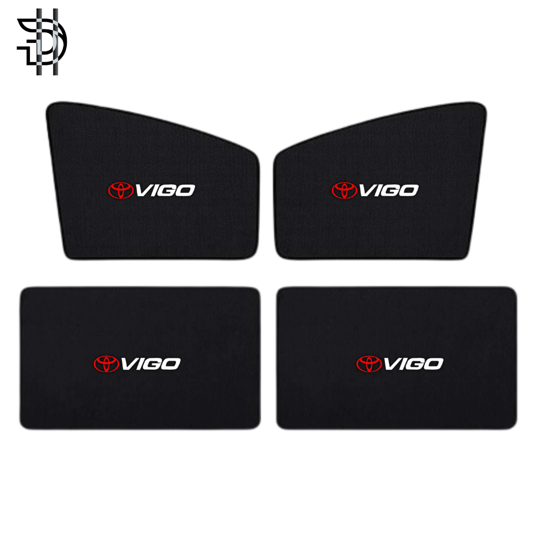 Toyota Hilux Vigo 2005–2015 Custom Fit Side Sunshades with Logo | 4pcs Car Window Shades – Heat & Privacy Protection