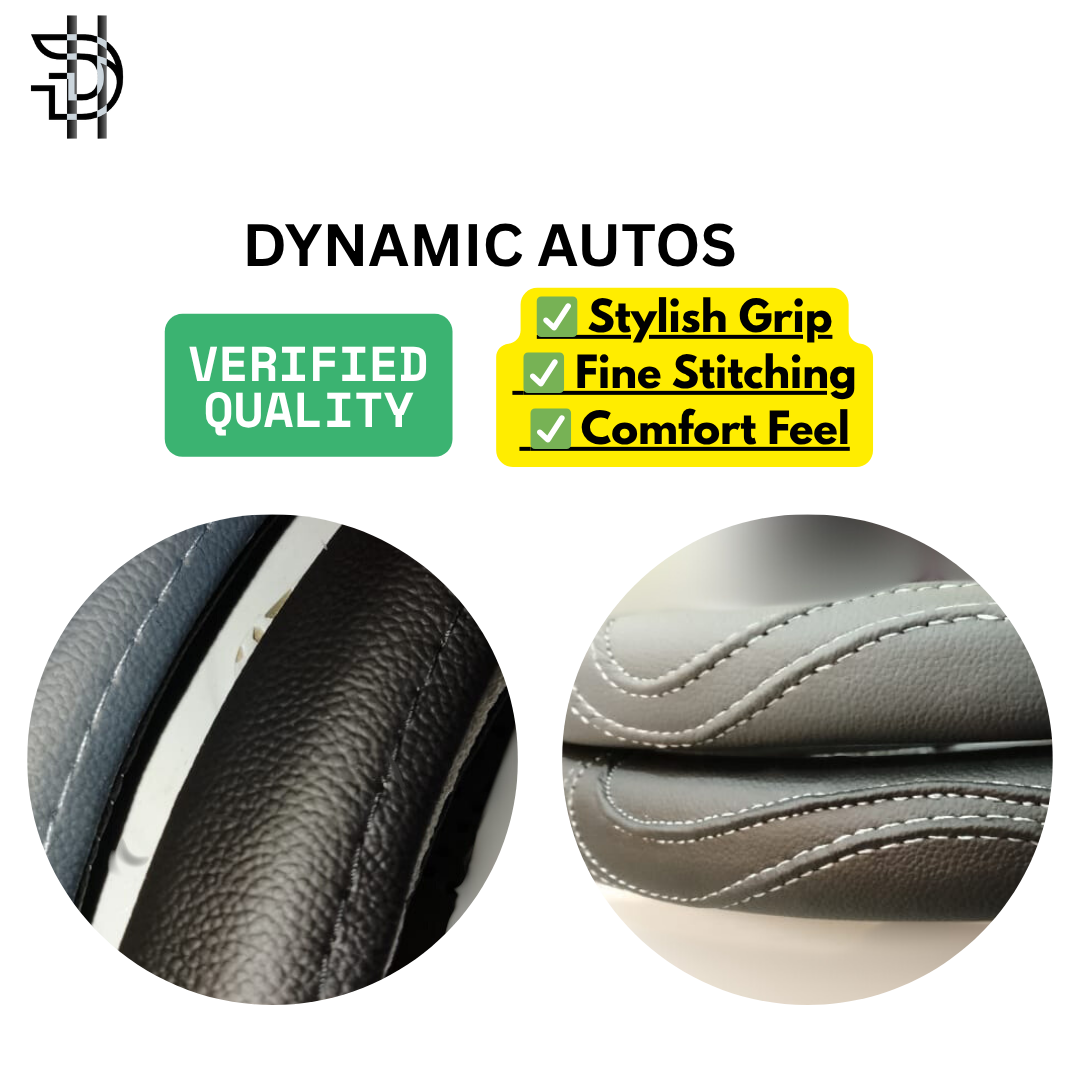 Universal Leather Steering Wheel Cover | Stylish Grip & Fine Stitching – Black & Grey | 1pc