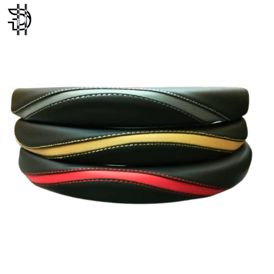 Universal Leather Steering Wheel Cover | Stylish Grip, Fine Stitching | Zig Zag Dual Color Design – Black and Red, Black and Grey, Black and Beige | 1Pc
