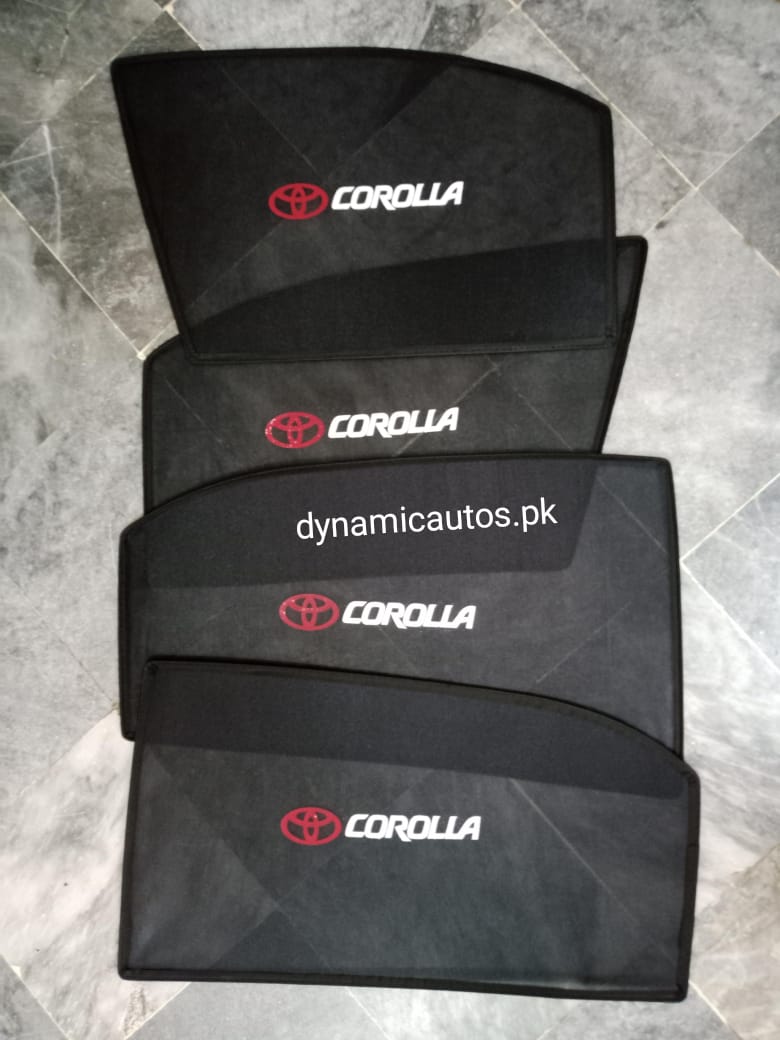 Toyota Corolla 2002–2008 Old Model Custom Fit Side Sunshades with Logo | 4pcs Car Window Shades – Heat & Privacy Protection