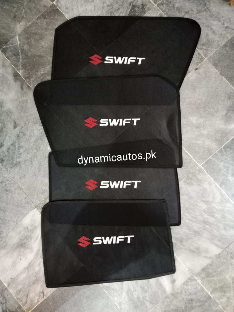 Suzuki Swift New Model 2022–2025 Side Sunshades with Logo | Custom Fit Car Window Shades – 4pcs Set