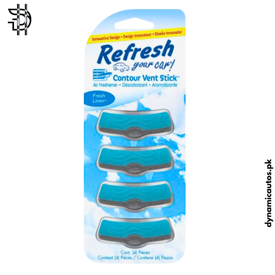 Refresh Contour Vent Sticks | Car Air Freshener | 4Pcs Pack | Fresh Linen Scent | Clip-On AC Perfume
