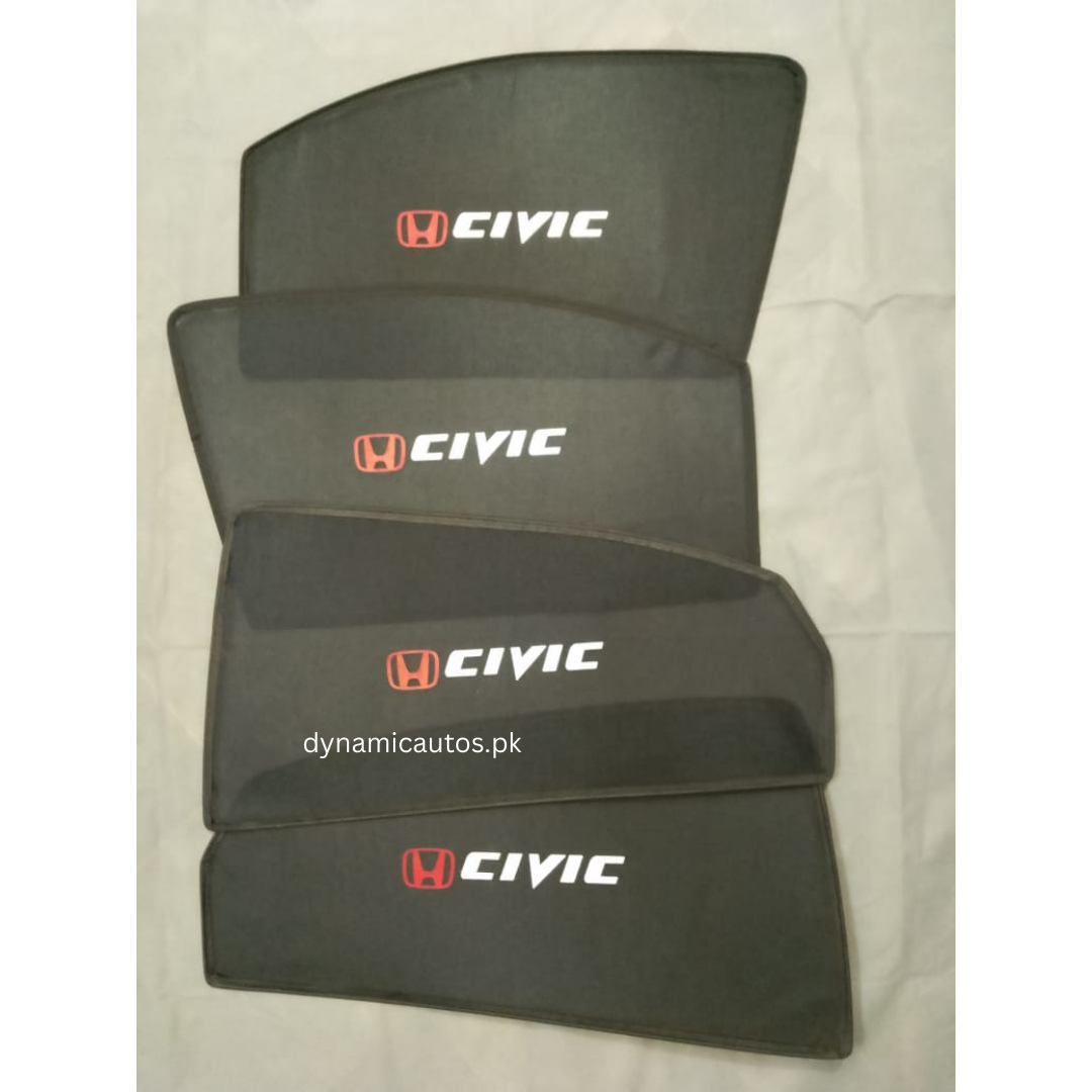 Honda Civic 2016–2022 Custom Fit Side Sunshades with Logo | 4pcs Car Window Shades – Heat & Privacy Protection