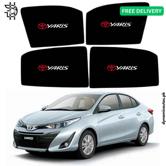 Toyota Yaris 2020–2025 Side Sunshades with Logo | Custom Fit Car Window Shades – 4pcs Set