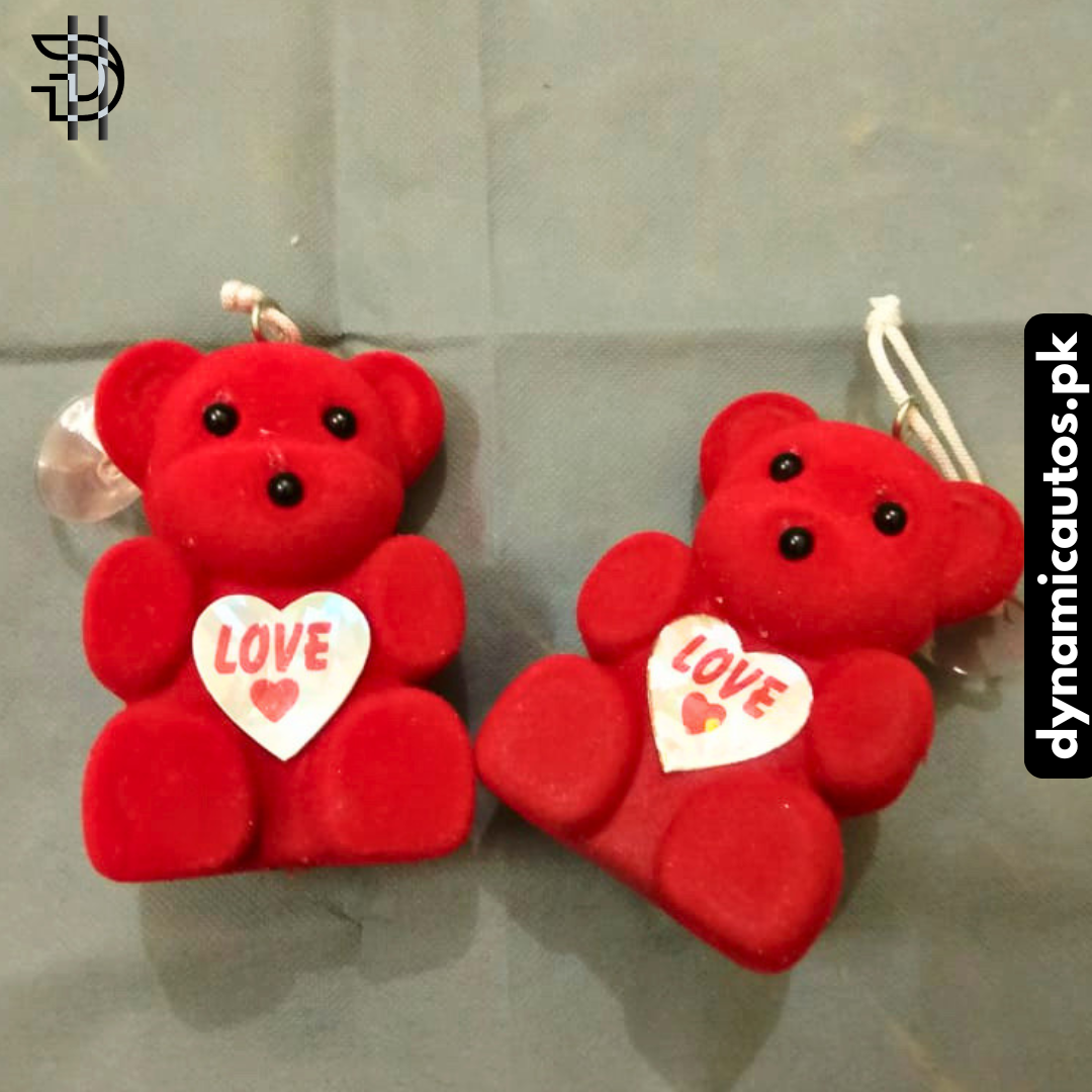 Red Teddy Bear Car Interior Hanging | 4 Inch Hard Toy with Love Badge | Rearview Mirror Decor – Cute Car Hanging | 1Pcs