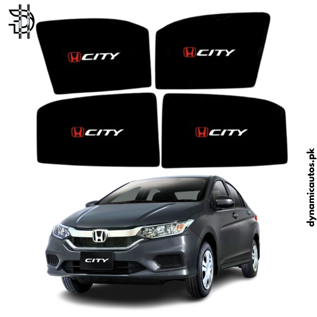 Honda City New Model 2021–2025 Side Sunshades with Logo | Custom Fit Car Window Shades – 4pcs Set