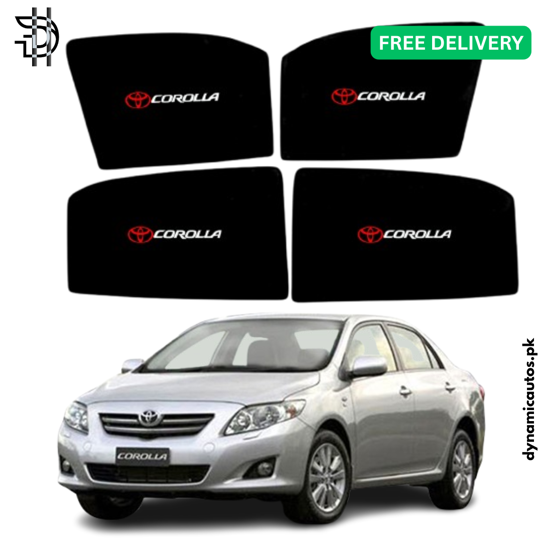 Toyota Corolla 2008–2014 Model Custom Fit Side Sunshades with Logo | 4pcs Car Window Shades – Heat & Privacy Protection