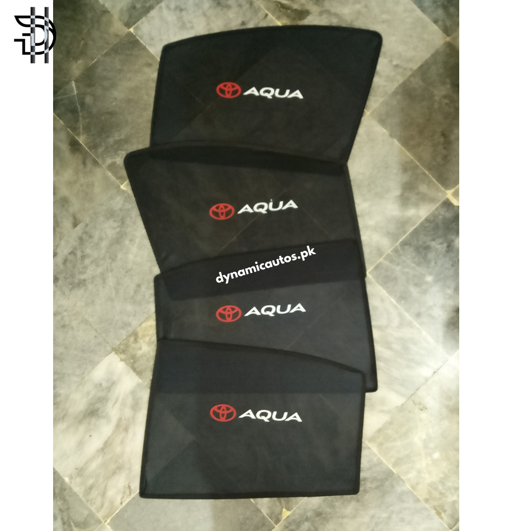 Toyota Aqua Side Window Sunshades With Logo | Model 2011–2021 | Custom Fit | Heat Protection & Privacy | 4Pcs Set