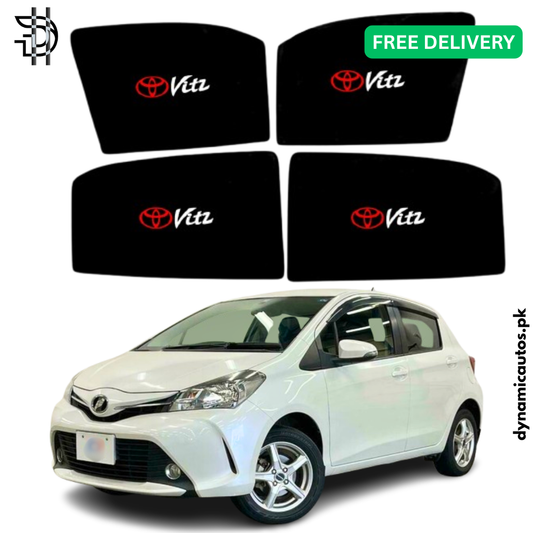 Toyota Vitz Side Window Sunshades with Logo | Model 2011–2017 | Custom Fit Car Window Shades for Heat Protection & Privacy – 4pcs Set