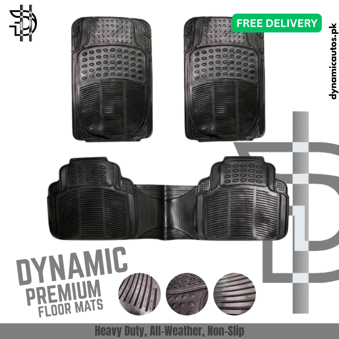 Universal PVC Rubber Car Floor Mats 3Pcs Set | Silicone Car Floor Mats | Premium Quality | Washable, Anti-Slip, Trim-to-Fit