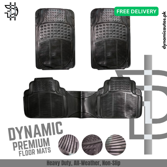 Universal PVC Rubber Car Floor Mats 3Pcs Set | Silicone Car Floor Mats | Premium Quality | Washable, Anti-Slip, Trim-to-Fit