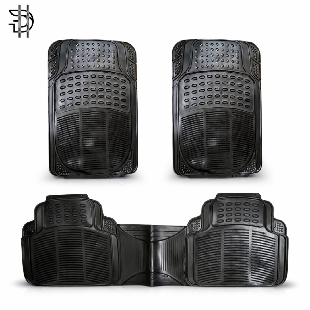 Universal PVC Rubber Car Floor Mats 3Pcs Set | Silicone Car Floor Mats | Premium Quality | Washable, Anti-Slip, Trim-to-Fit
