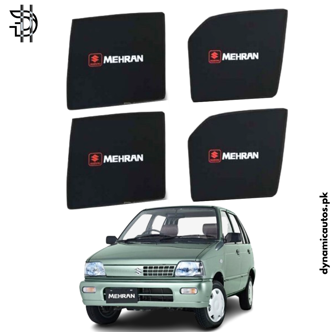 Suzuki Mehran 1989–2019 Side Sunshades with Logo | Custom Fit Car Window Shades – 4pcs Set