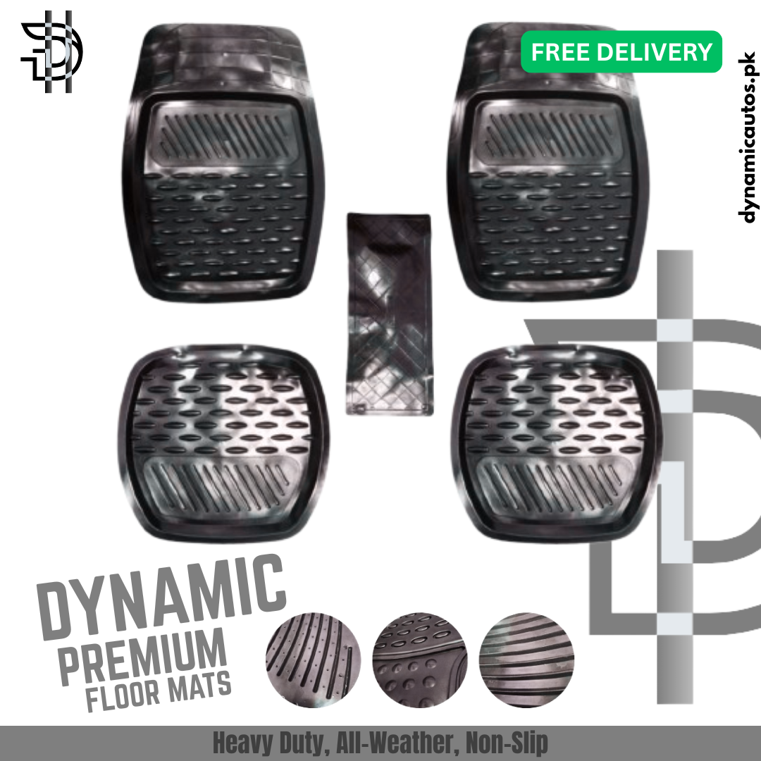 Universal PVC Rubber Car Floor Mats 5Pcs Set | Silicone Car Floor Mats | Premium-Quality | Washable, Anti-Slip, Trim-to-Fit | Smart Size