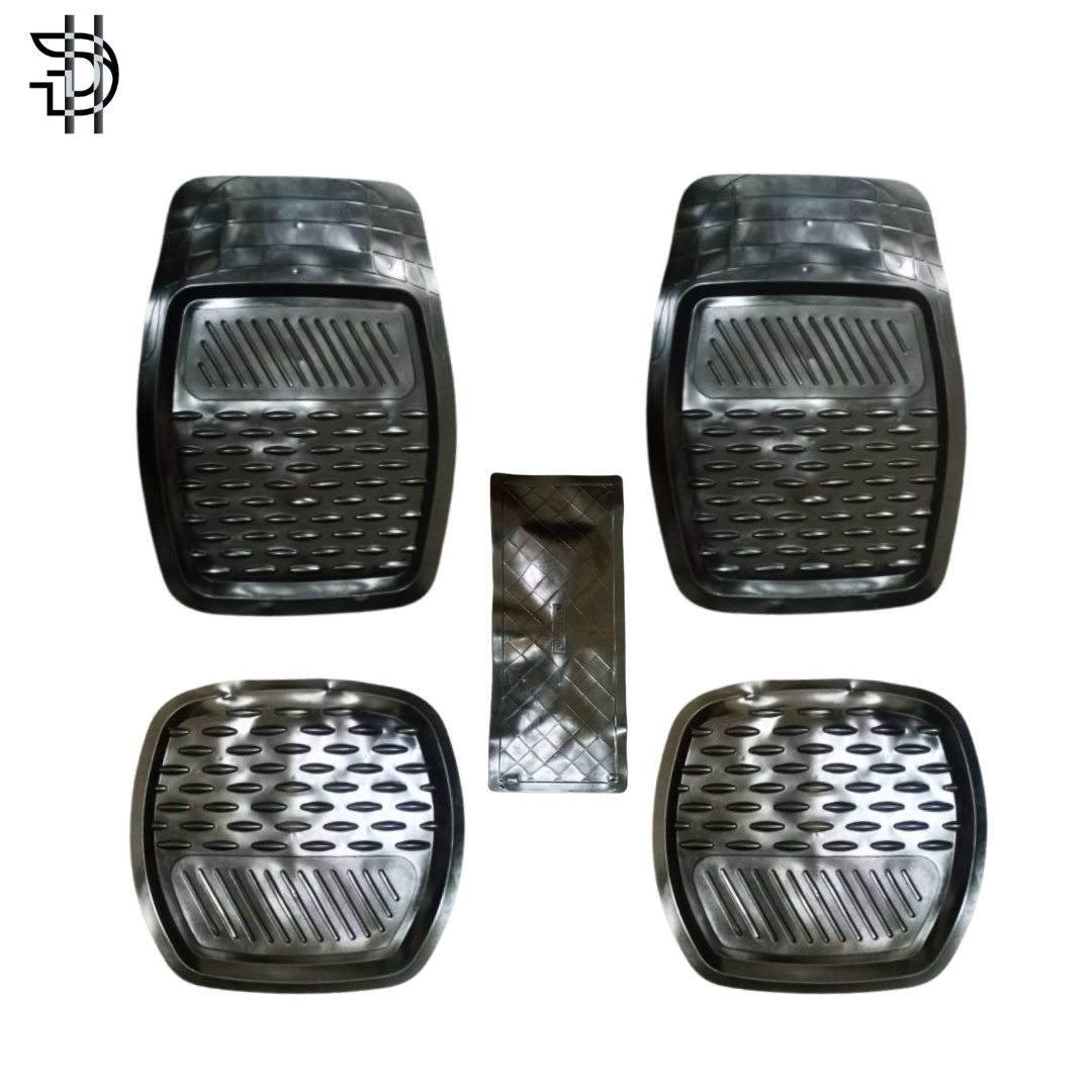 5Pcs Universal Silicone Car Floor Mats | Washable, Anti-Slip, Trim-to-Fit | Smart Size for Alto, Cultus, Swift, Wagon R & Other Small Cars