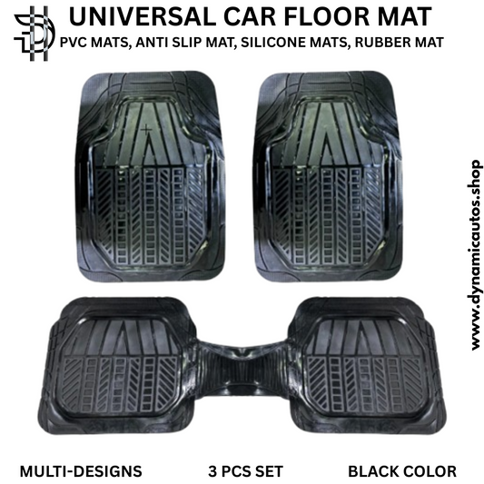 Universal Car Floor Mats | 3Pcs PVC Rubber and Silicone Mats | Non-Slip Waterproof Car Interior Protection | Black