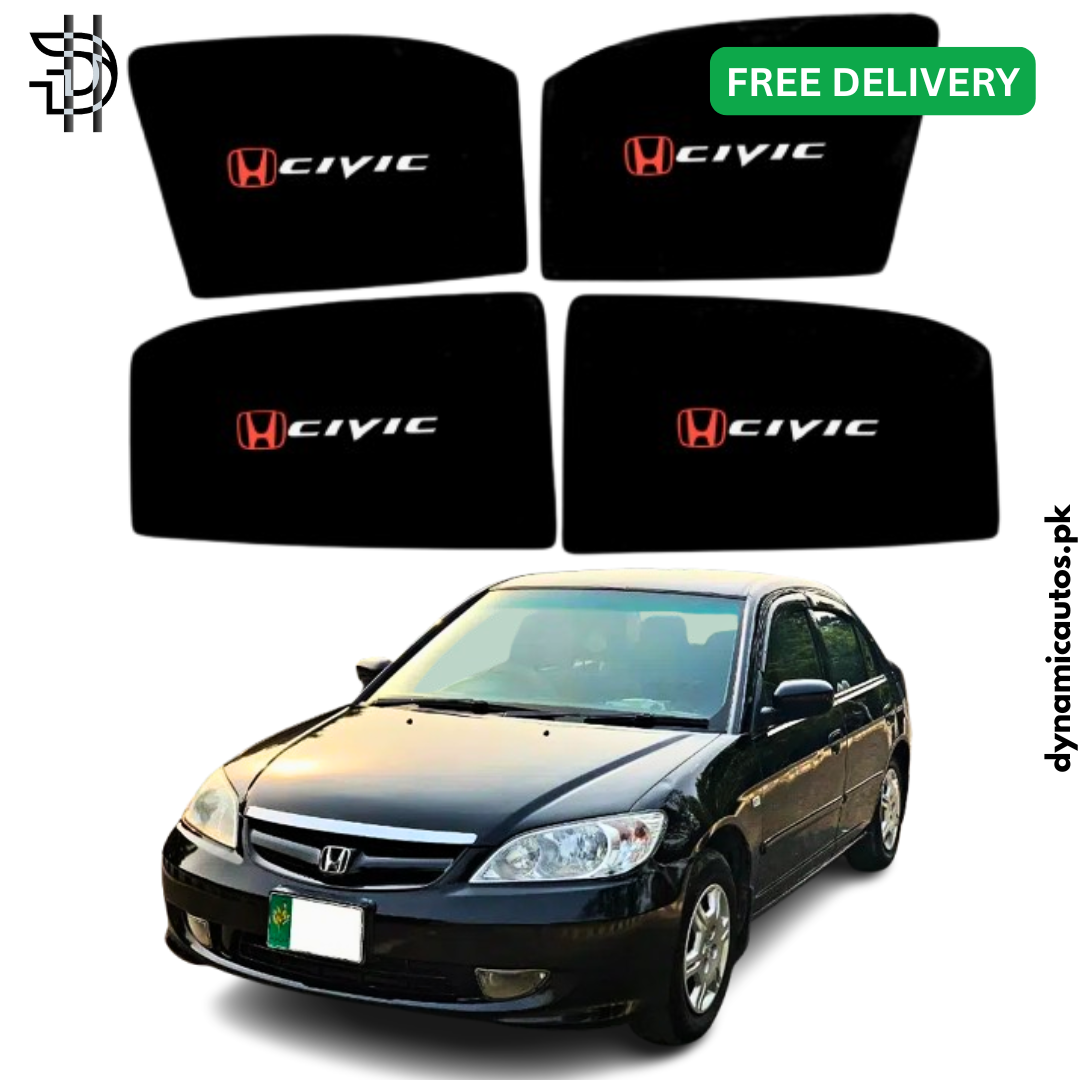 Honda Civic Eagle Eye 2001–2006 Old Model Custom Fit Side Sunshades with Logo | 4pcs Car Window Shades – Heat & Privacy Protection