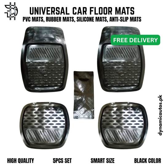 5Pcs Universal Silicone Car Floor Mats | Washable, Anti-Slip, Trim-to-Fit | Smart Size for Alto, Cultus, Swift, Wagon R & Other Small Cars