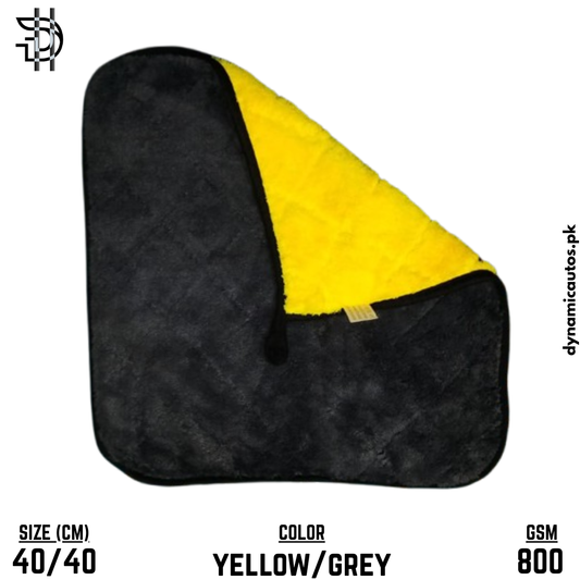 Microfiber Cleaning Cloth 800 GSM | Double-Sided Yellow Grey | Premium Car, Bike & Home Towel | 40x40cm