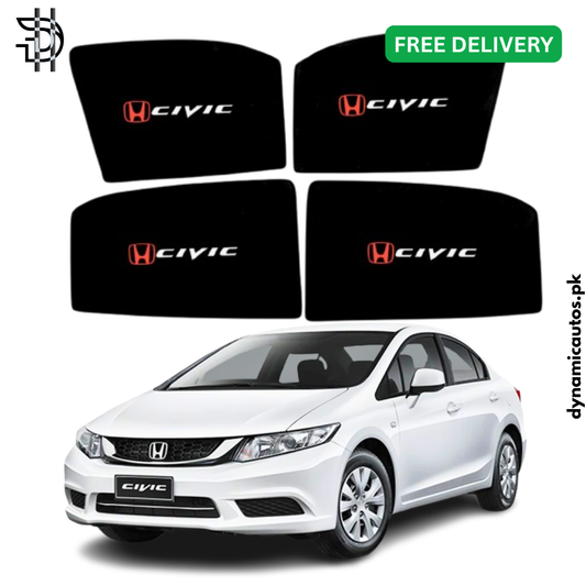 Honda Civic Rebirth 2012–2015 Old Model Custom Fit Side Sunshades with Logo | 4pcs Car Window Shades – Heat & Privacy Protection