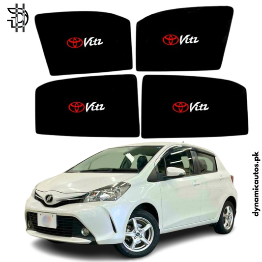 Toyota Vitz Side Window Sunshades with Logo 2014–2017 | Custom Fit Car Window Shades for Heat Protection & Privacy – 4pcs Set