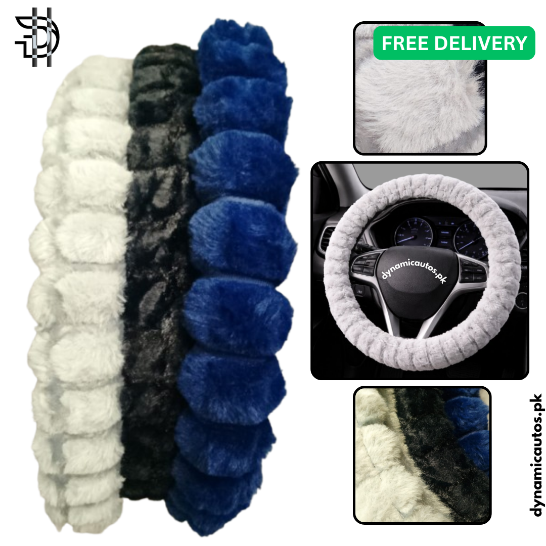 Universal Car Steering Wheel Cover | Premium Soft Fluffy Velvet Grip | Comfort & Style – 1Pc (Blue, Grey, Black)