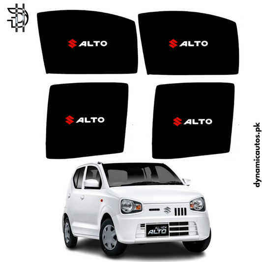 Suzuki Alto New Model 2019–2025 Side Sunshades with Logo | Custom Fit Car Window Shades – 4pcs Set