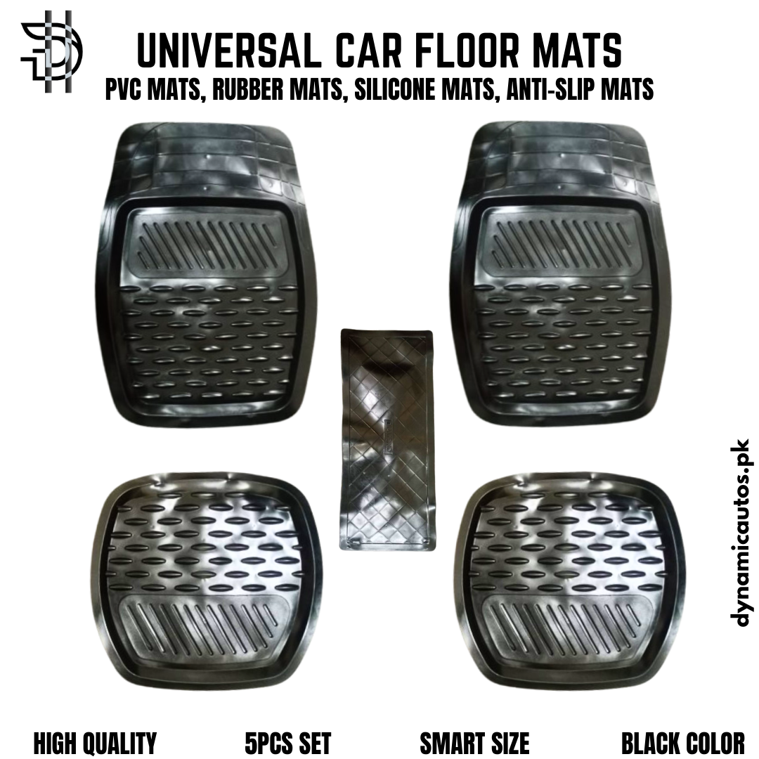 5Pcs Universal Silicone Car Floor Mats | Washable, Anti-Slip, Trim-to-Fit | Smart Size for Alto, Cultus, Swift, Wagon R & Other Small Cars