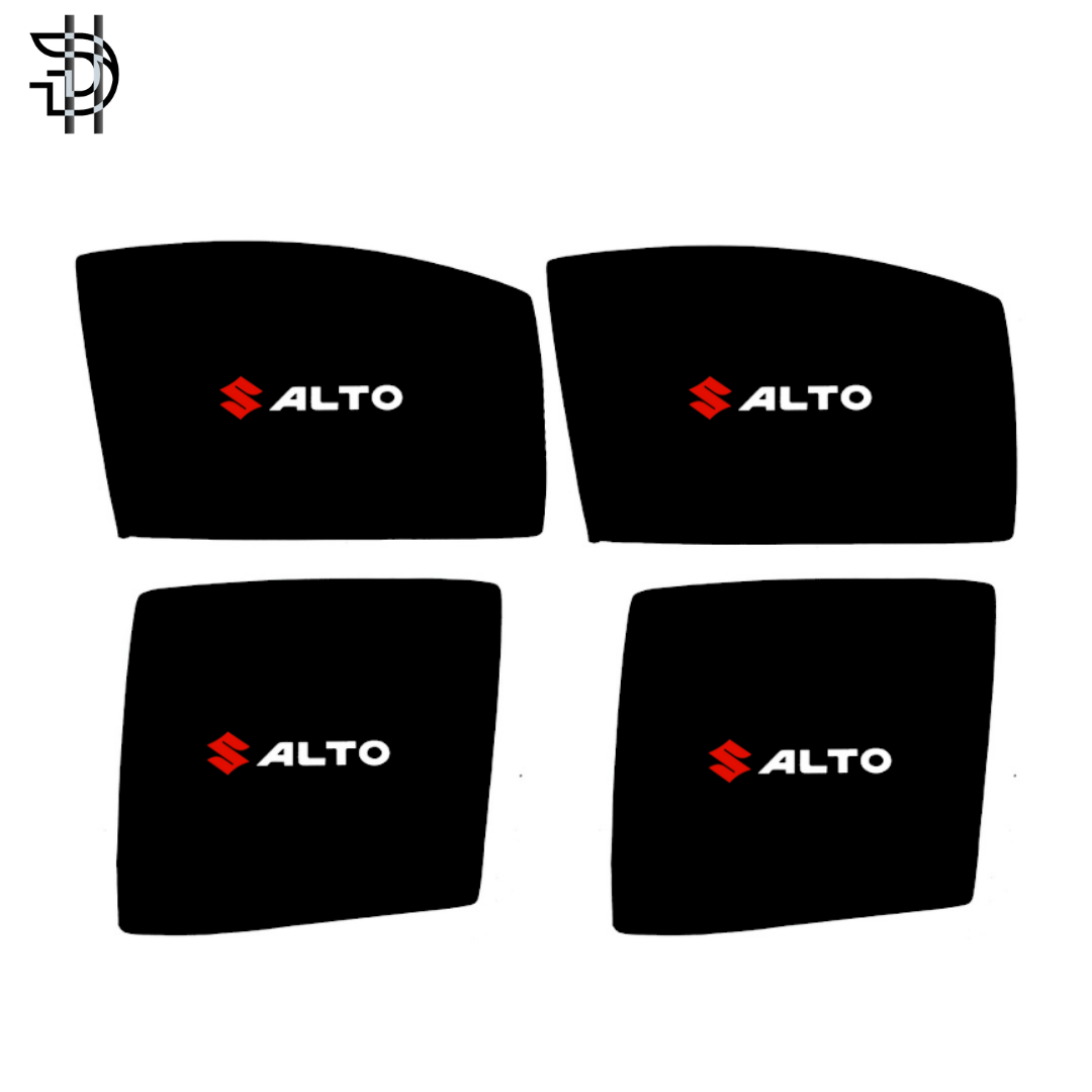Suzuki Alto New Model 2019–2025 Side Sunshades with Logo | Custom Fit Car Window Shades – 4pcs Set