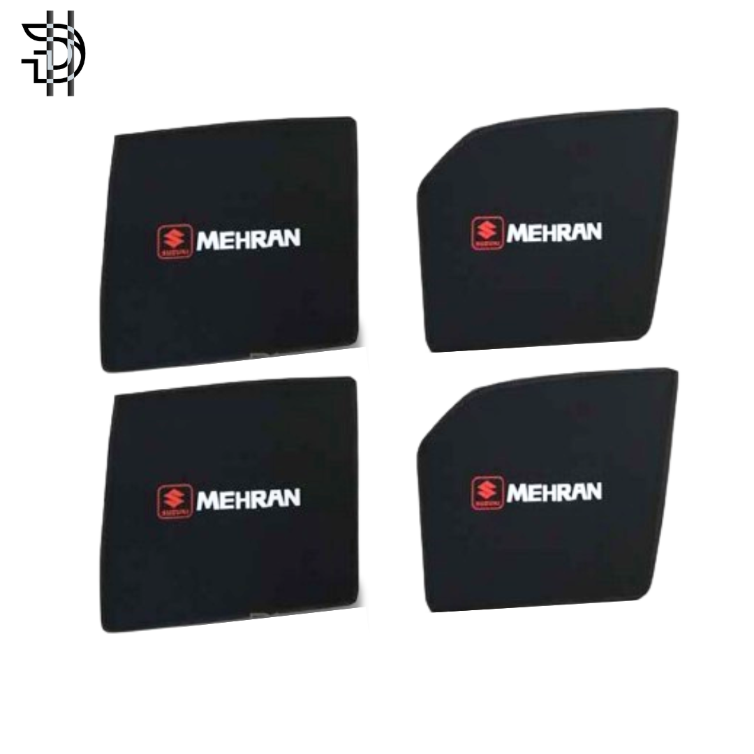 Suzuki Mehran Side Sunshade with Logo | 1989-2019 | Car Window Shades 4pcs Set | Heat Protection & Privacy