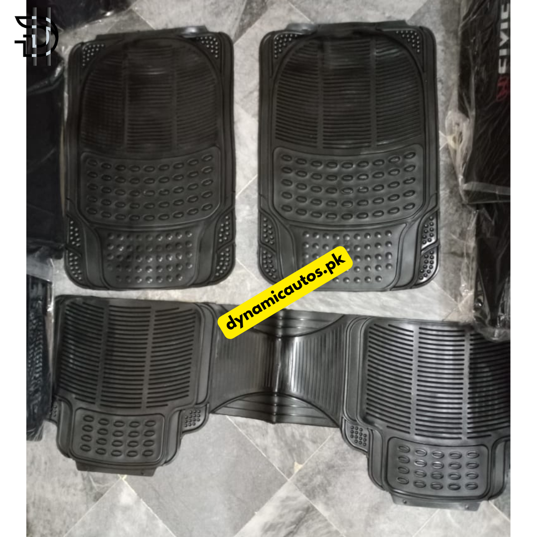 Universal Car Floor Mats | 3Pcs PVC Rubber & Silicone Mats | Non-Slip, Waterproof, Trim-to-Fit | Black