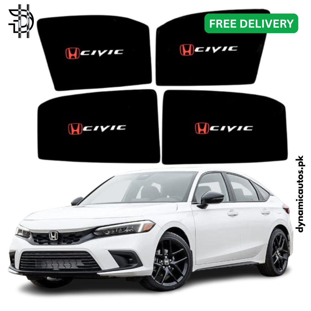 Honda Civic New Model 2022–2025 Side Window Sunshades 4Pcs Set | Custom Fit | Heat Protection & Privacy | With Logo
