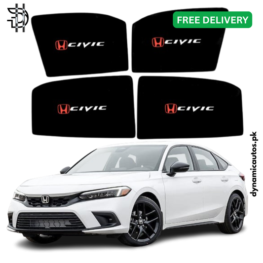 Honda Civic New Model 2022–2025 Side Window Sunshades 4Pcs Set | Custom Fit | Heat Protection & Privacy | With Logo