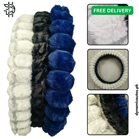 Universal Car Steering Wheel Cover | Premium Soft Fluffy Velvet Grip | Comfort & Style – 1Pc (Blue, Grey, Black)