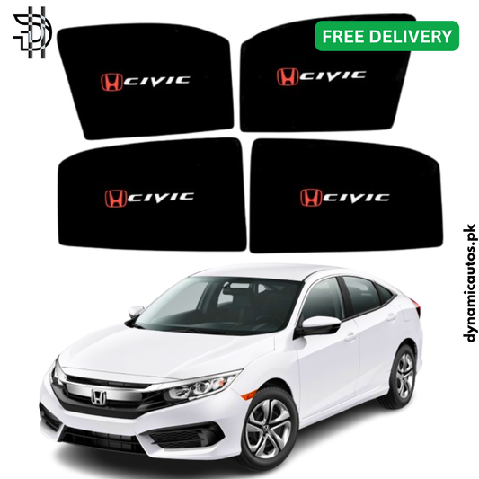 Honda Civic 2016–2022 Custom Fit Side Sunshades with Logo | 4pcs Car Window Shades – Heat & Privacy Protection