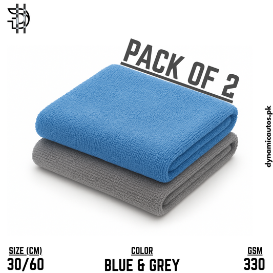 Microfiber Towels | Pack of 2 (Blue & Grey) | High Quality Soft & Absorbent Cleaning Cloths