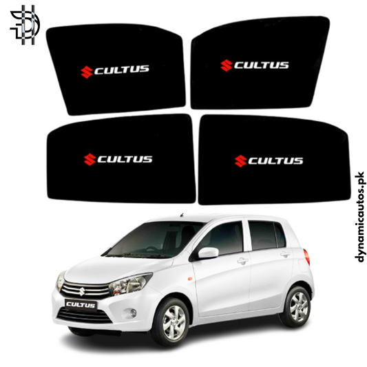 Suzuki Cultus New Model 2017–2025 Side Sunshades with Logo | Custom Fit Car Window Shades – 4pcs Set